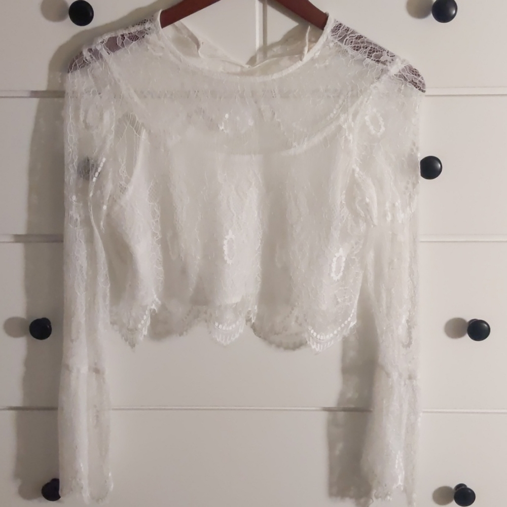 White Lace Cropped Blouse